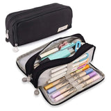 Large Capacity Pencil Case 3 Compartment Pouch Pen Storage Bag Double Side Opening Student Stationery Organizer School Supplies