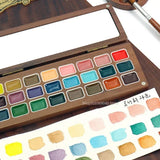 AOOKMIYA 24 Colors 1ml Solid Watercolor Pigment Wooden Box with Palette Handmade Solid Pigment Painting Portable Nail Art Supplies