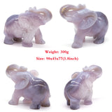 Elephant Statue Natural Gray Agate Geode Crystal Carved Reiki Healing Stone Animal Figurine Handicraft Home Decoration Ornaments
