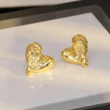 LATS Gold Color Smooth Surface Love Heart Shaped Stud Earrings Women Minimalist Fashion Girl Wedding Bridal Jewelry