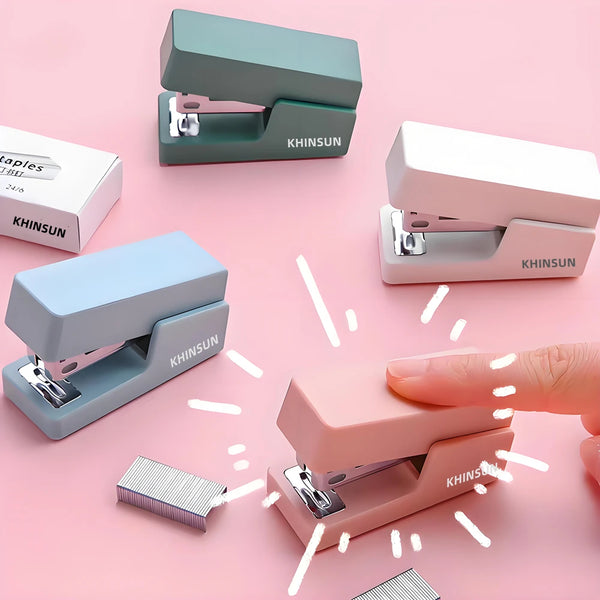 KHINSUN Mini Stapler Set Portable Color Paper Binding Machine Use 24/6 26/6 Staples Fashion Stationery Office Supplies