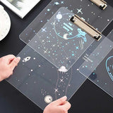 Starry Sky Series Writing Board Clip Kids Stationery A4 Paper Acrylic Pad Splint Transparent Feather Clipboard School Supplies