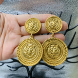 Vintage Lion King Head Earrings Gold Plated Silver needle exaggerated elegant high touch jewelry ear clips