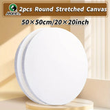 AOOKMIYA 2pcs 8,12,16,20inch Marie's Art Round Canvases Bulk for Painting,White,Blank Stretched Prepared Framed Boards for Oil,Acrylic