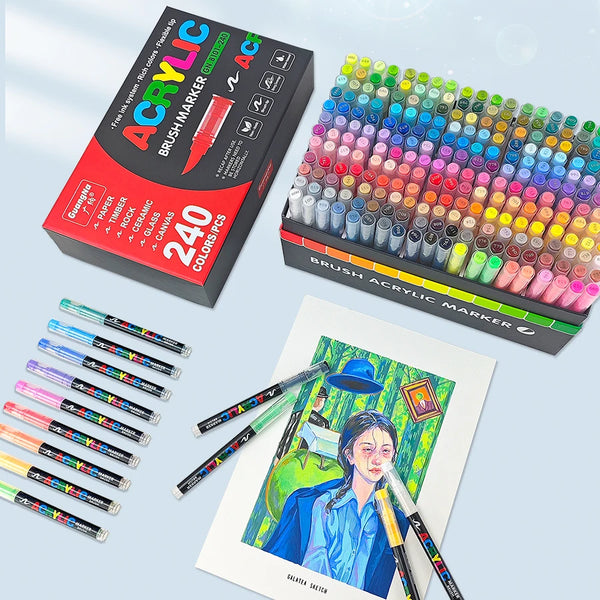 AOOKMIYA 240 Colors Premium Acrylic Paint Pens Markers for Wood Canvas Stone Rock Painting Glass Ceramic DIY Crafts Making Art Supplies