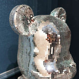 AOOKMIYA 80cm Flash Bear Figurine Giant Disco Mirror Bear Statue Large Interior Sculpture Luxury Livingroom Decoration Home Ornament