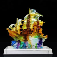 AOOKMIYA Opening smooth sailing auspicious glass crafts smooth sailing boat decoration office living room blessing decoration