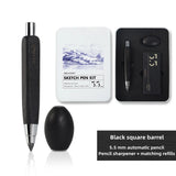 New 5.5x5.6mm Automatic Pencil Imported Movement Architectural Drawing Sketching Core Sharpener Walnut Wood Carbon Rod Set