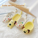 AOOKMIYA Creative Ceramic Watercolor Palette Cute Cat/Dog Paint Tray Pen Holder Easy To Clean Portable Painting Art Supplies