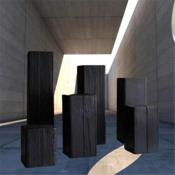 Art Ornament Display Stand Light Luxury Retro Style Black Carbonized Wood Living Room Flower Shelf Solid Wood Decorative Table