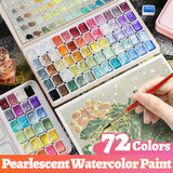 AOOKMIYA 72 Colors Metallic Watercolors with Intense Sparkle,Pearlescent Solid Pigment for Handmade,Painting,Writing for Artists,Students