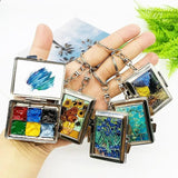 AOOKMIYA Empty Mini Watercolor Palette Portable Keychain Watercolor Iron Box 6 Grid 0.5ML Student Travel Sketch Art Supplies