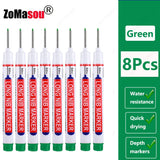 1-100Pcs 2cm Waterproof Long Head Markers Deep Hole Marker Pen for Metal Carpenter Red/Black/Blue/Green Ink Woodworking Tools