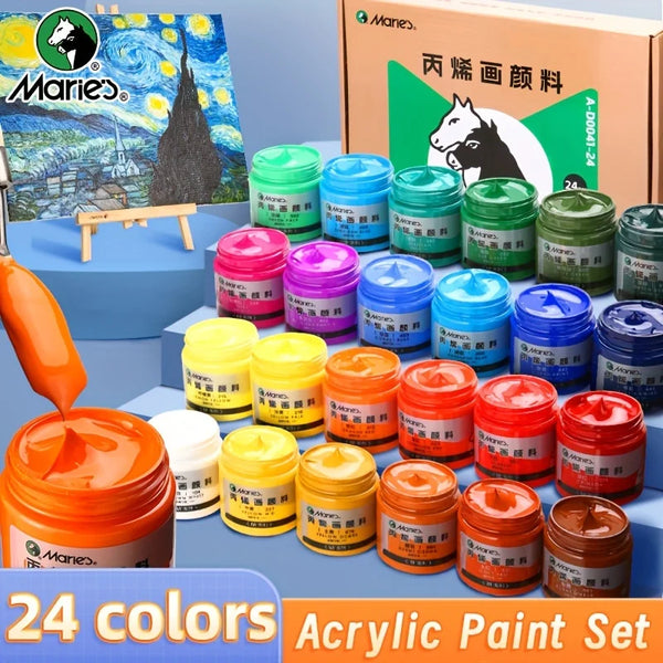 AOOKMIYA Marie's 24 colors 50ml/1.69oz Acrylic Paint Set for Rocks,Wood,DIY,Glass,Painting,Canvas,Drawing for Students,Artist,Adults