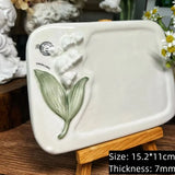 AOOKMIYA Ceramic Palette Retro Lily of The Valley Watercolor Toning / Color Mixing Tool Easy To Clean Student Artist Painting Supplies