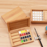 AOOKMIYA Empty Bamboo Paint Palette with Lid Portable Watercolor Paint Tray Storage Box with 24/36 Half Pans for Painting Art Supplies