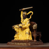 Hand Carved Wooden Painted Gilded Zhao Gongming Statue Riding Tiger - Five Roads Wealth God Ornament Feng Shui Home Office Desk