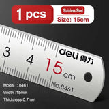 Deli Stainless Steel Ruler 15/20/30cm Metal Straight Ruler for Home School Precision Measuring Drawing Tool Supplies