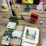 AOOKMIYA MAIRTINI Portable Watercolor Palette 9-color Paint Box Set with Bucket Insertable Brushes Student Travel Painting Art Supplies