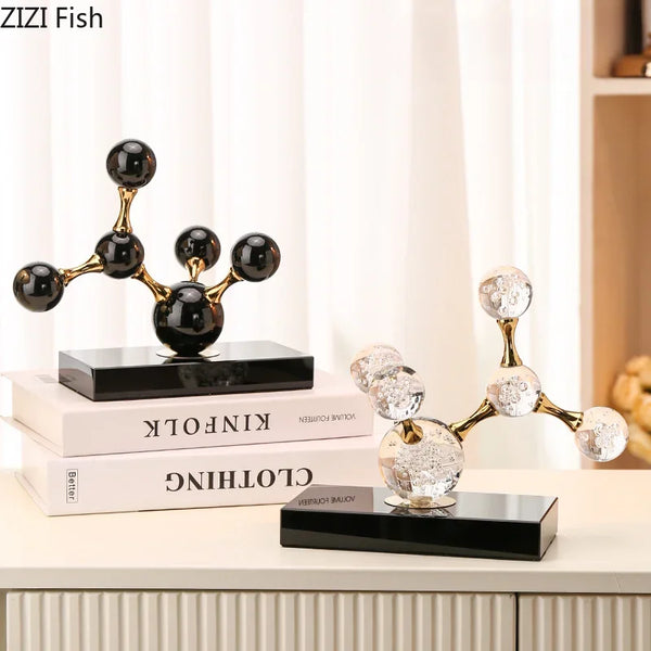 AOOKMIYA Geometric Crystal Molecular Ball Ornament Electroplated Metal Glass Sculpture Display Statue Home Decoration Accessories Crafts