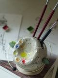 Handmade Pottery Cute Planet Pen Holder Creative Art Tools for Pen Washing, Color Adjustment, and Painting Desktop Ornament