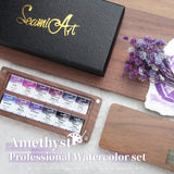 AOOKMIYA SeamiArt 12color Amethyst Professional Solid Watercolor Set Purple Color System with Wooden Painting Box Palette  AOOKMIYA.COM