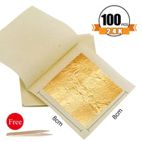 AOOKMIYA Gold Leaf Sheets Gold Flakes Foil 100pcs Practical 24K Gold In Craft Paper Arts Decoration Wall Handicrafts Gilding