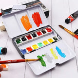Art Metal Watercolor Tin with Fold-Out Palette, Large Watercolor Tray Palette with 52 Empty Watercolor Half pan for Artist