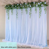 3X6M Wedding Background Decoration Veil White Bilayer Yarn Curtain With Artificial Flower For Birthday Valentine's Day Party DIY