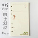 A6 Notebook Inside page 6 Ring Journal Spiral Replacement Journal Cute Note Book Weekly Grid Blank Diary Paper free shipping