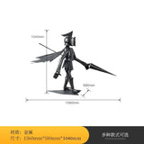 Metal floor knight sculpture. Hotel villa lobby corridor large decoration.