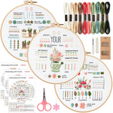 AOOKMIYA 3 Sets Embroidery Kit for Beginners, Embroidery Starter Kit Stitches Practice Kit Stamped Cross Stitch Sets with Tools