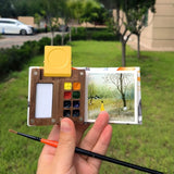 AOOKMIYA Paul Rubens Artist Grade Watercolor 8 Colors Portable Mini Walnut Paint Box Set Student Travel Sketching Art Supplies