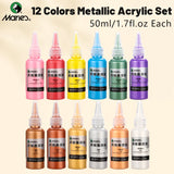 AOOKMIYA Marie's 12 Colors Metallic Acrylic Paint Set,50ml/1.69oz per Rich Shiny Pigments with Portable Bottle for DIY,Wood,Glass