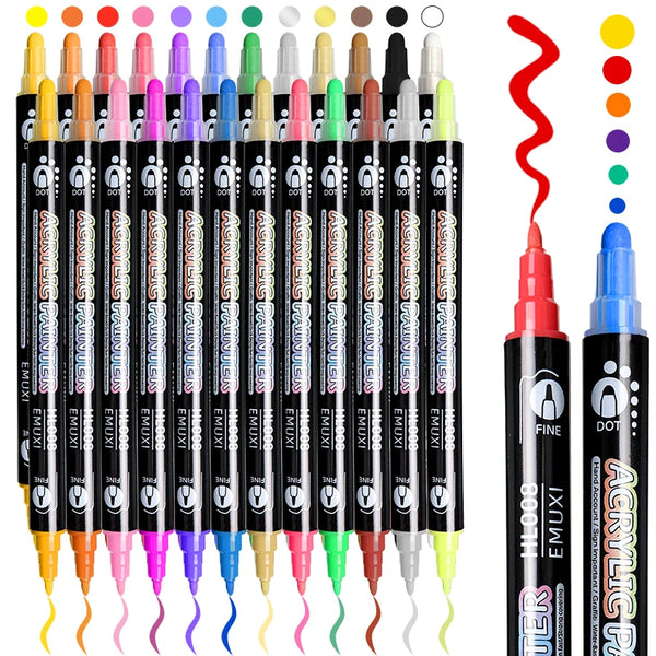 AOOKMIYA 24 Colors Dual Tip Acrylic Paint Markers Set for Rock,Painting,Canvas,Plastic,Wood,Stone,DIY Crafts,Gift for Students,Adults
