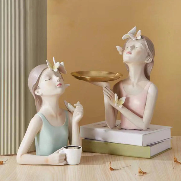 Modern Style Art Statue Gifts, Resin Decor Girl Sculpture Ornament for Living Room Bedroom Bookshelf Desk Shelf Home Decoration