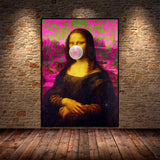 Abstract Funny Style Mona Lisa with Bubble Gum  Art Poster Canvas Painting Wall Print Picture for Living Room Home Decor Cuadros