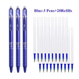 0.5mm Retractable Erasable Gel Pens Set with Refills Black Blue Gel Ink Built-in Eraser Office Supplies Exam Stationery Kit