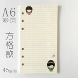 A6 Notebook Inside page 6 Ring Journal Spiral Replacement Journal Cute Note Book Weekly Grid Blank Diary Paper free shipping