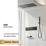 Luxury  black brass shower system wall-mounted LED digital display design Cold & hot dual-control 4-function ceiling shower Tap