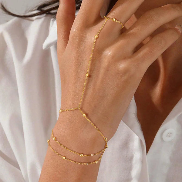 AOOKMIY Women's Minimalist Finger - Wrist Chain Gold Color Chain Link Hand Bracelet Perfect for Summer VacationsAOOKMIYA.COM