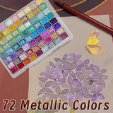 AOOKMIYA 72 Colors Metallic Watercolors with Intense Sparkle, Pearlescent Glitter Solid Pigment, Flash Iridescent Paints, Golden Slivery