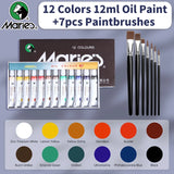 AOOKMIYA 19 pcs Marie's Oil Paint Kit,12 Colors Oil-Based Pigment & 7pcs Brushes,12ml/0.42oz Tubes,Vibrant Oil Painting Set for Crafters