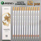 AOOKMIYA Marie's 3/6/12pcs White Charcoal Pencils Set,Sketch Highlight Pencils for Drawing,Sketching,Shading,Blending for Adults,Students