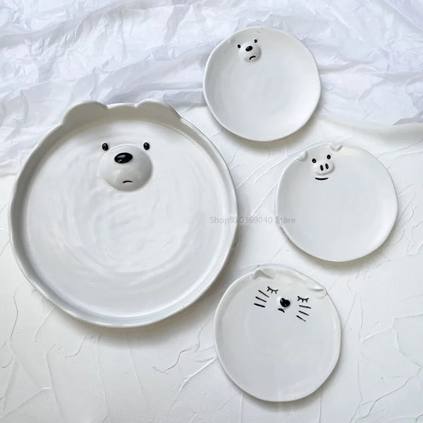AOOKMIYA Ceramic Palette Cute Ins Bear/cat/pig Plate Watercolor Palette Ceramic Mini Chinese Painting Gouache Art Tools Art Supplies