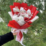 AOOKMIYA ART+ Creative Gifts Kawaii Hello Kitty Cat Dolls With Artificial Flowers Creative Sanrio Bouquet Christmas Valentine Birthday Graduation Gifts