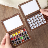 AOOKMIYA Portable Walnut Watercolor Palette 24 Grids 0.5ML Paint Box Travel Sketching Aquarelle Palette Painting Art Supplies