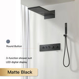 Luxury  black brass shower system wall-mounted LED digital display design Cold & hot dual-control 4-function ceiling shower Tap