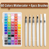 AOOKMIYA Metallic Watercolor Paint Set with 60 Colors Sparkle Pearlescent Solid Paint,6pcs Brush for Painting,Writing,Card for Artists
