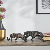 Handcrafted Black Aluminum Leopard Figurine Set Of 2 Modern Home Decor Animal Sculpture For Living Room Office Shelf Centerpiece